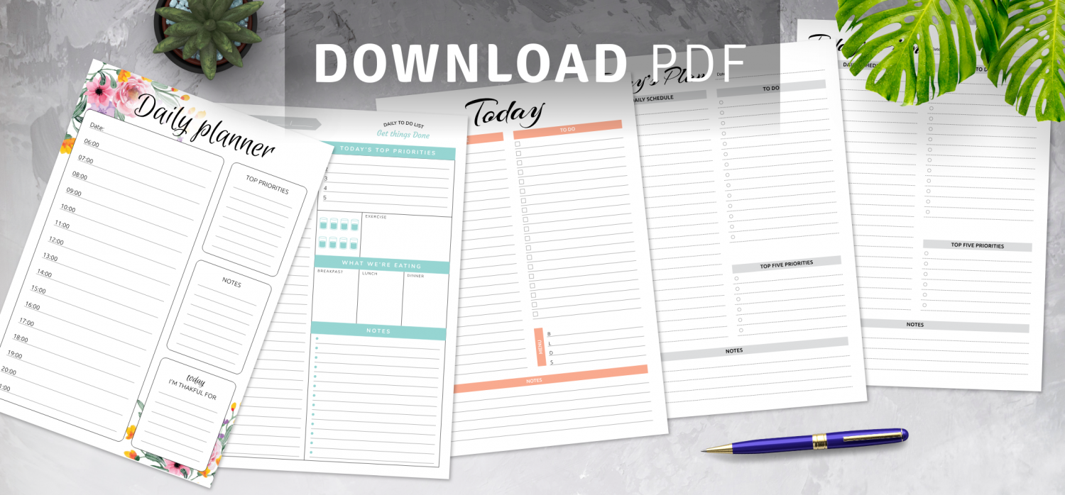 Printable daily hourly planner templates