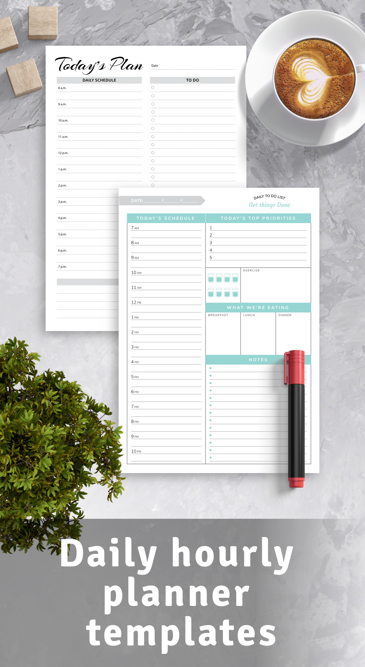 Daily hourly planner templates