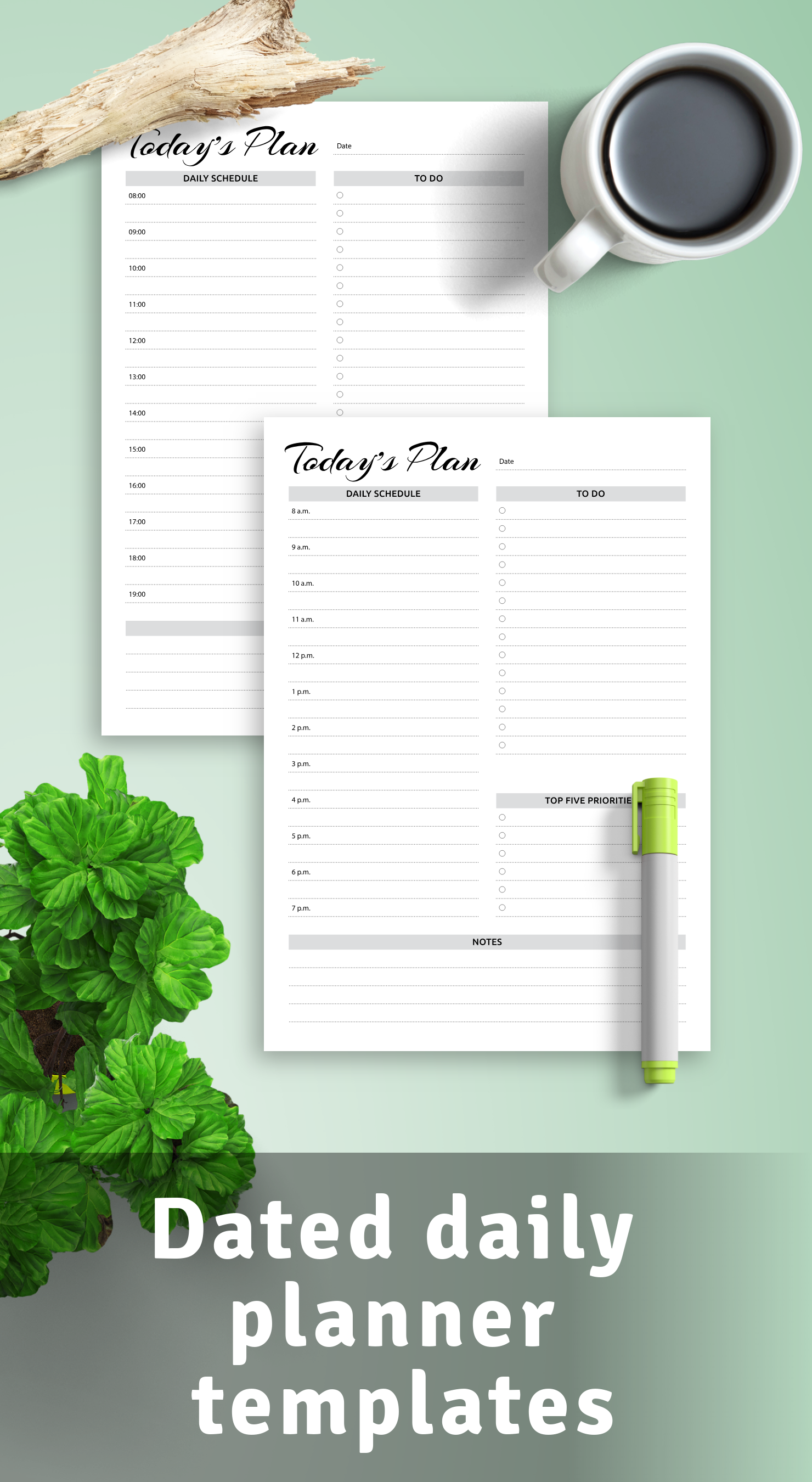 Printable dated daily planner templates PDF