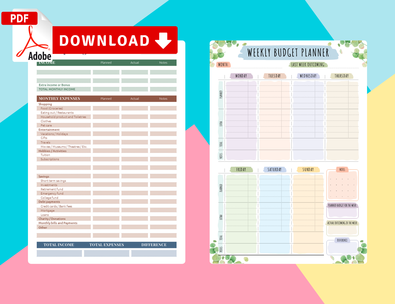 Printable Personal Budget Planner Templates Download PDF