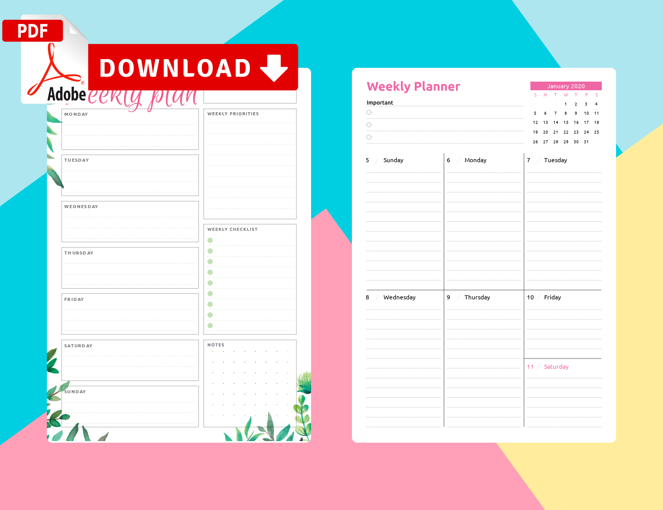 Download Single-Page Weekly Planner Templates
