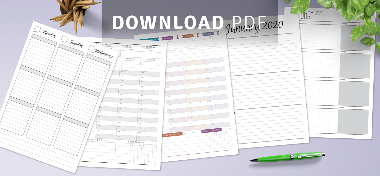 Printable week on two pages planner templates