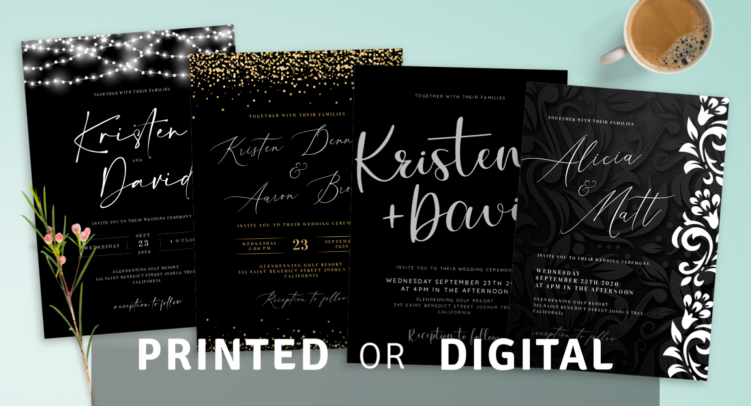 Printed or Digital Black Wedding Invitations