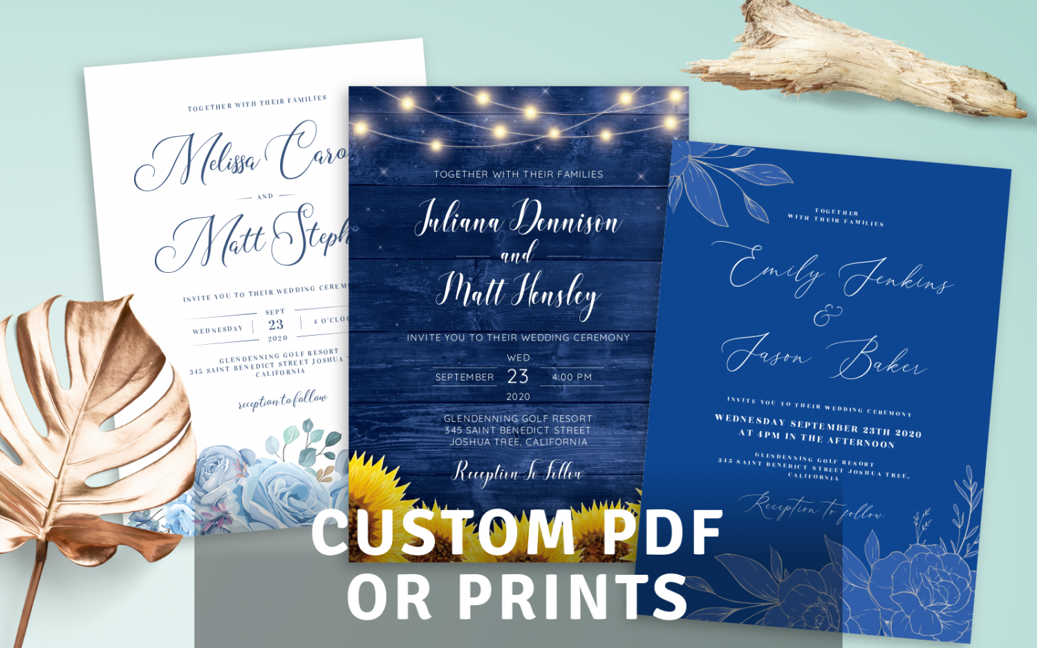 Digital or Printed Blue Wedding Invitations