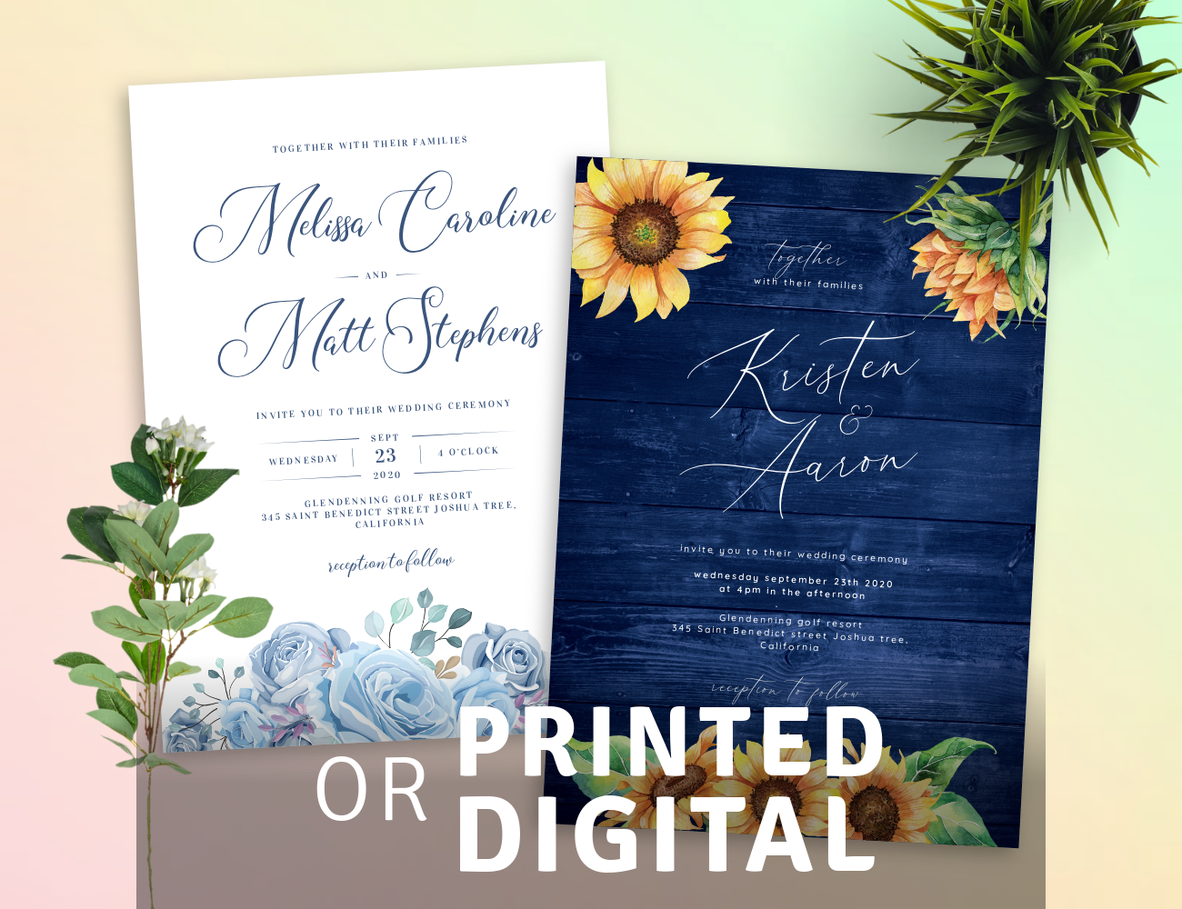 Printed or Digital Blue Wedding Invitations