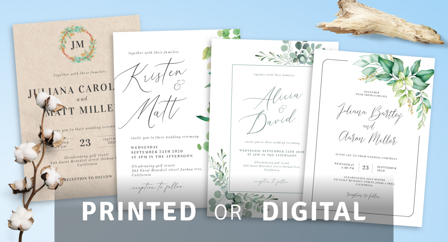 Printed or Digital Boho Wedding Invitations