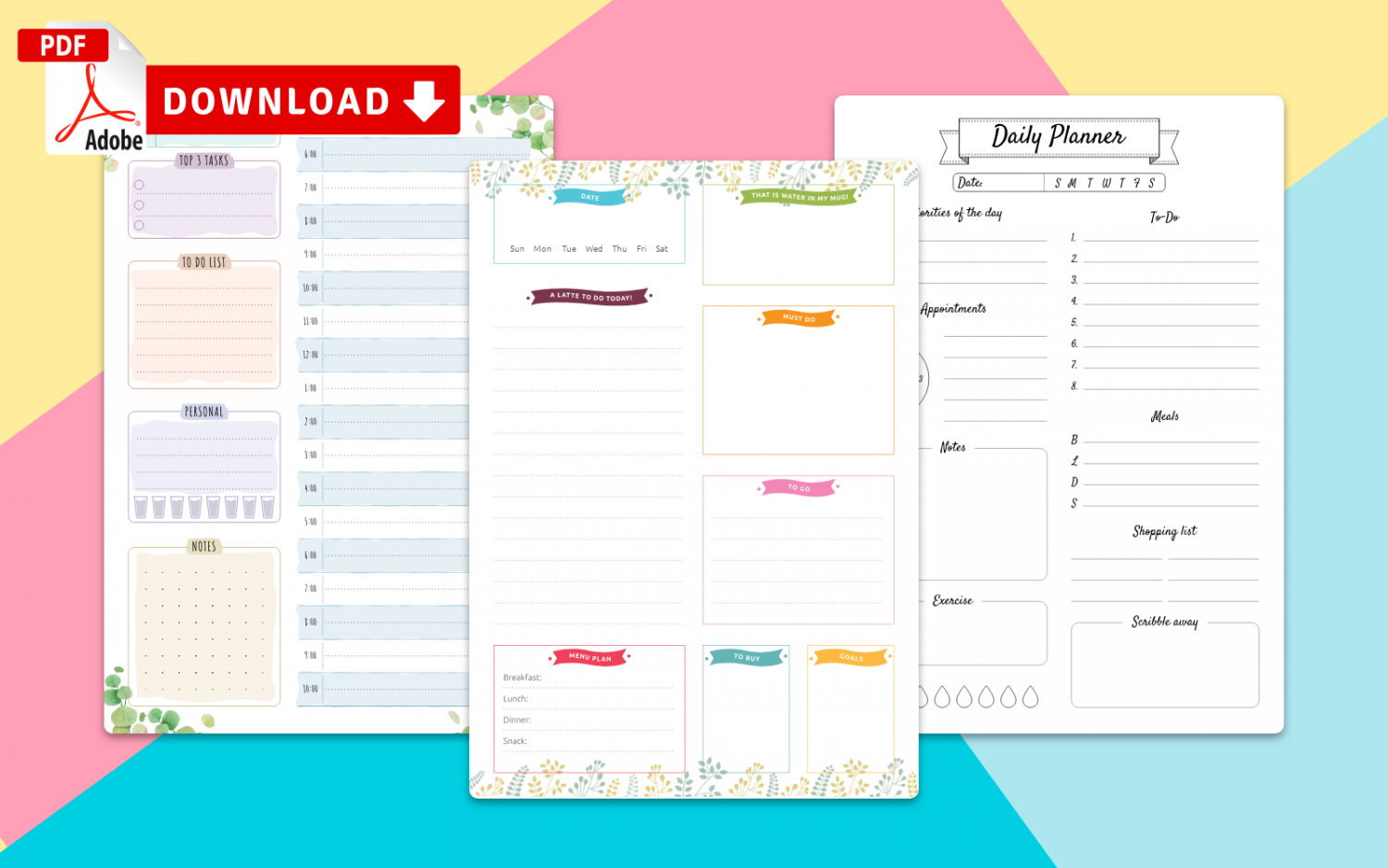 Download free Colorful Daily Planner template to design