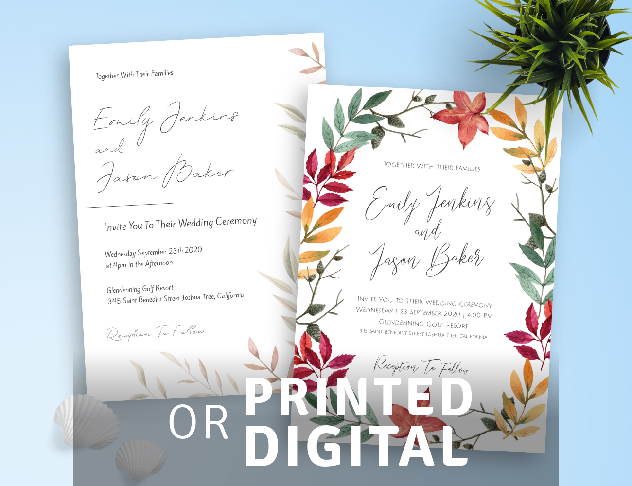 Printed or Digital Fall Wedding Invitations