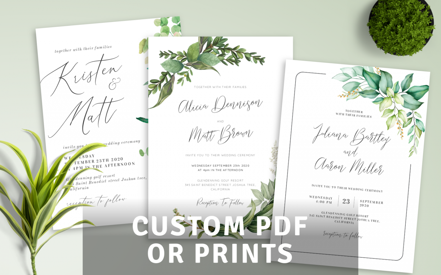 Custom Greenery Wedding Invitations Templates