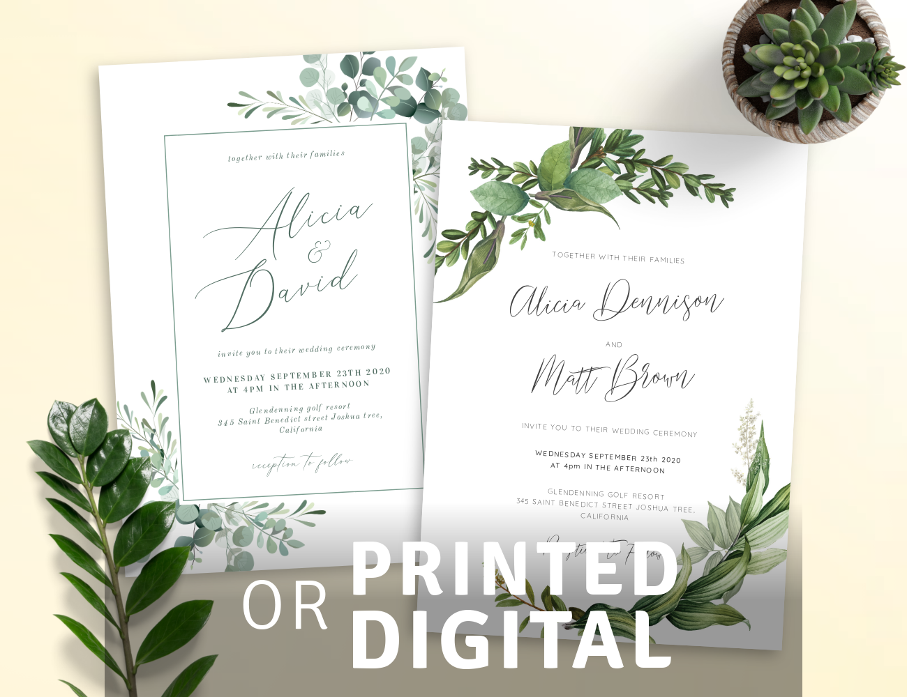 Download or Print Greenery Wedding Invitations PDF