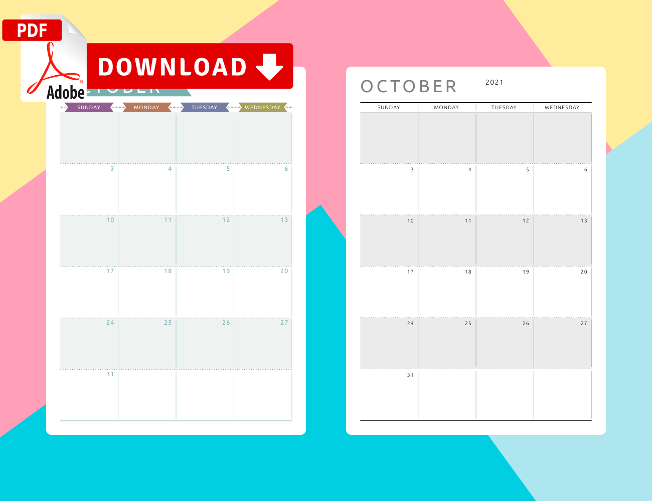 Get October 2021 Calendar Templates
