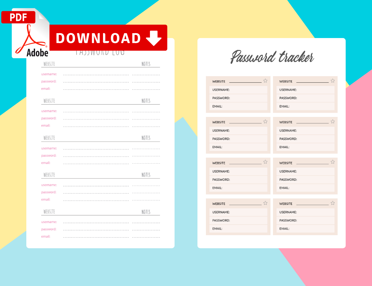 Buy Password Log 2 Layouts Printable, Fillable PDF Password Tracker,  Password List, Password Organiser Instant Download Online in India 