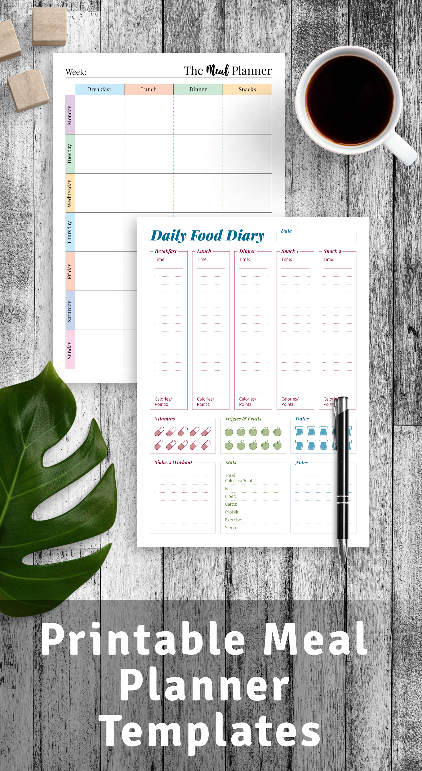 Meal planner / Food log free printable + How to print borderless A5 planner  inserts - Lovely Planner