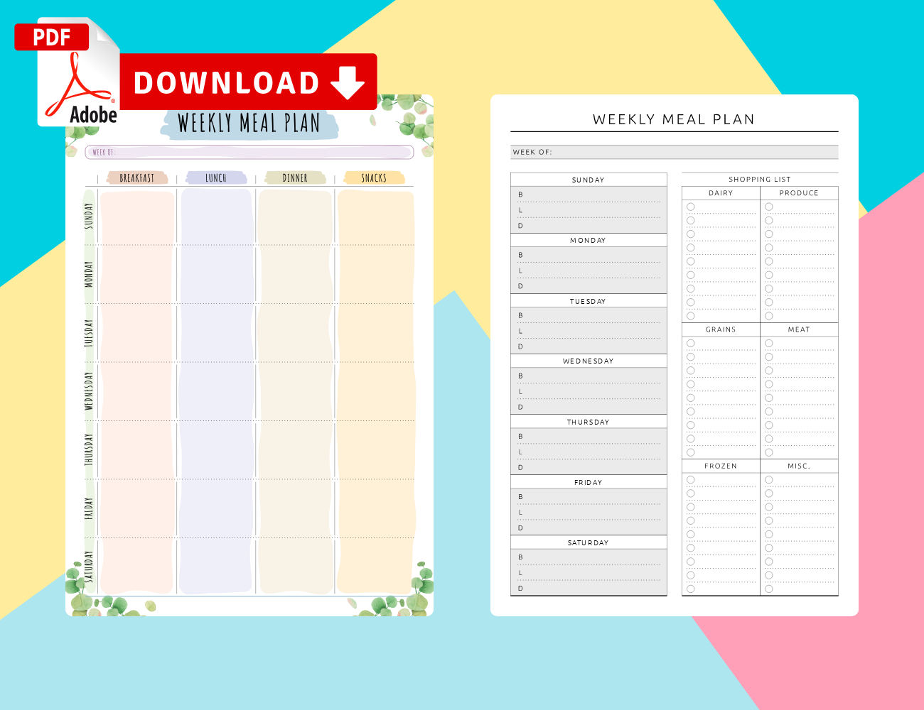 Week Meal Planner Templates Printable PDF