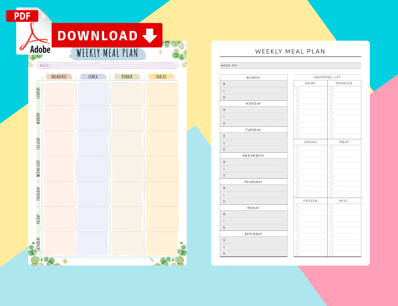 free printable downloadable meal planner template