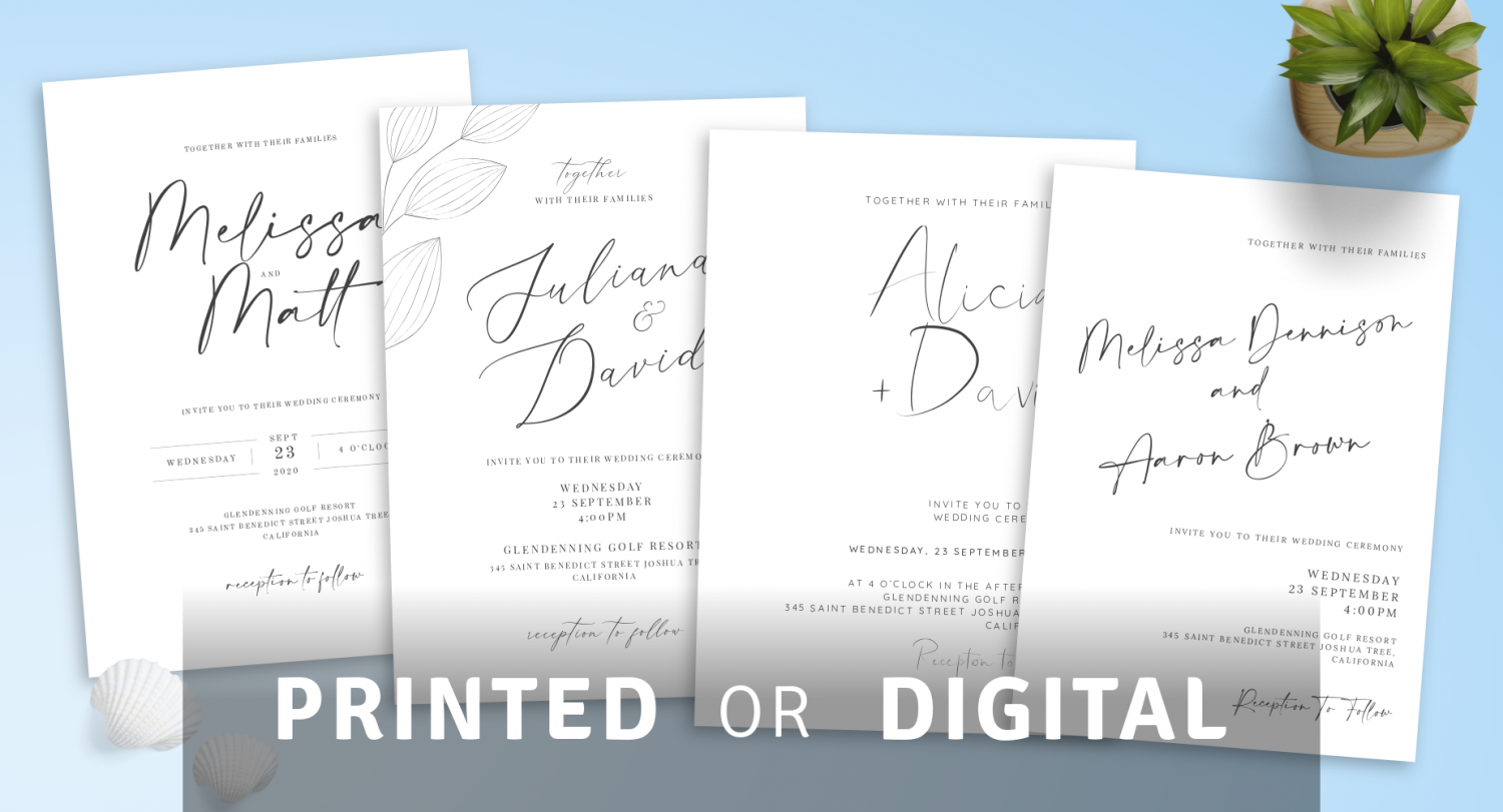 Printed or Digital Simple Wedding Invitations