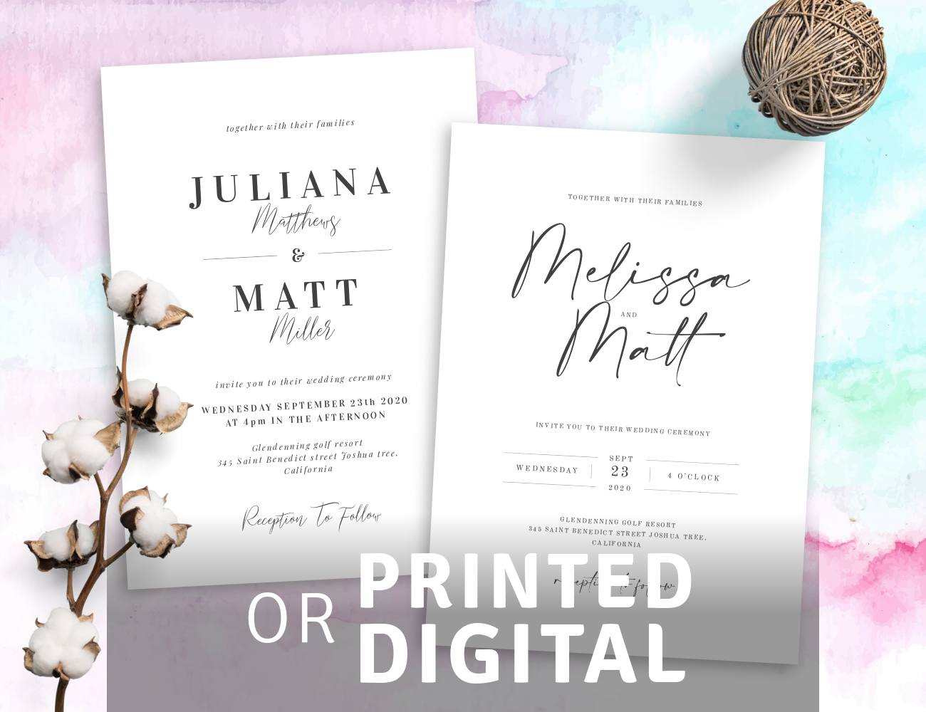 Simple Wedding Invitations Digital and Printed
