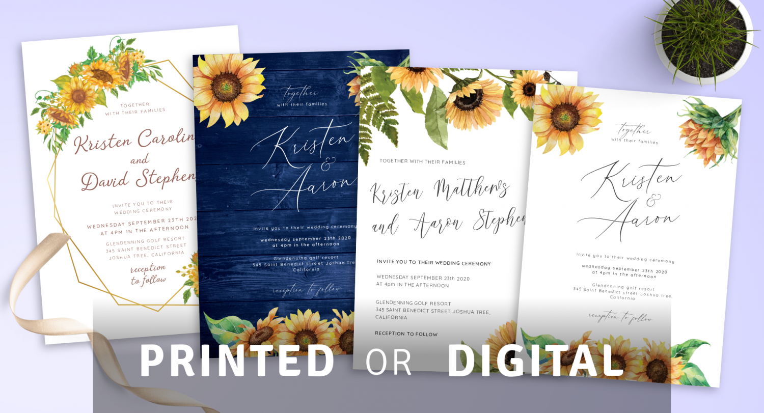 Printed or Digital Sunflower Wedding Invitations