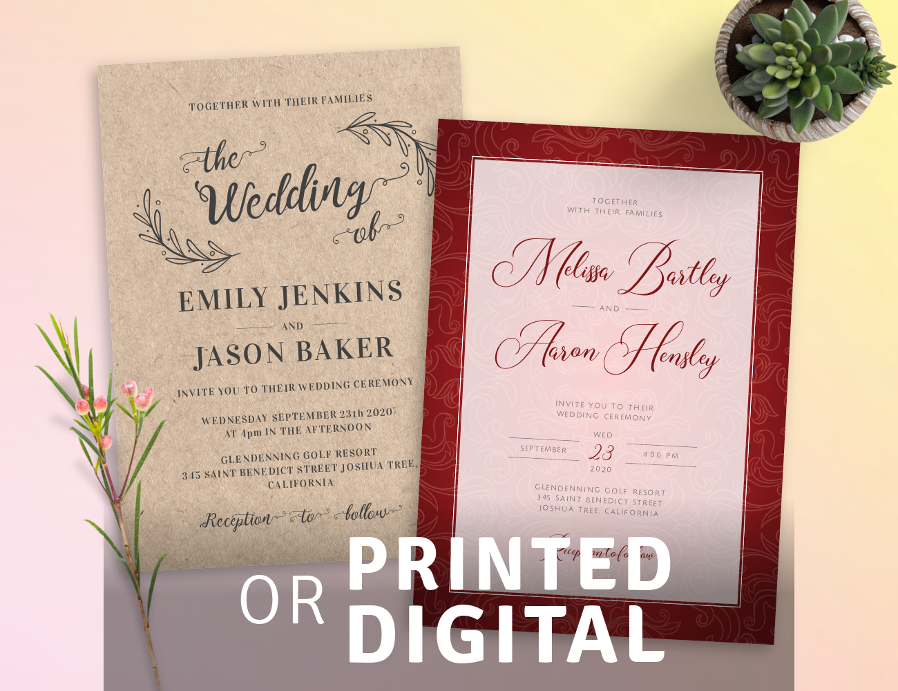 Digital or Printed Vintage Wedding Invitations