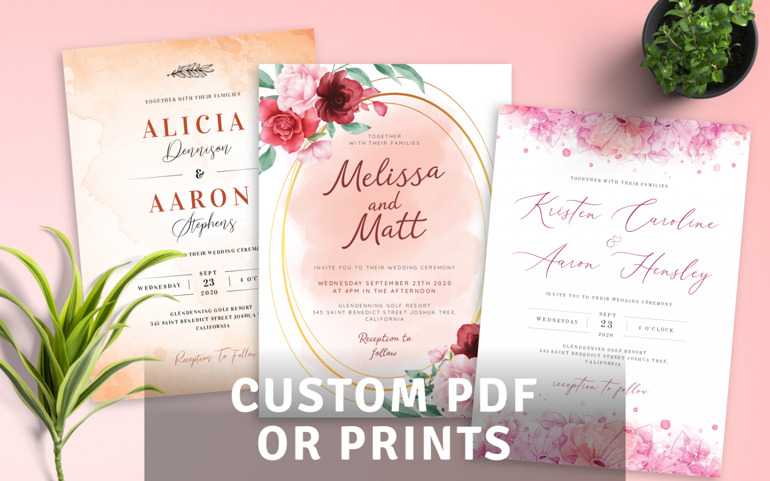 Custom Watercolor Wedding Invitations