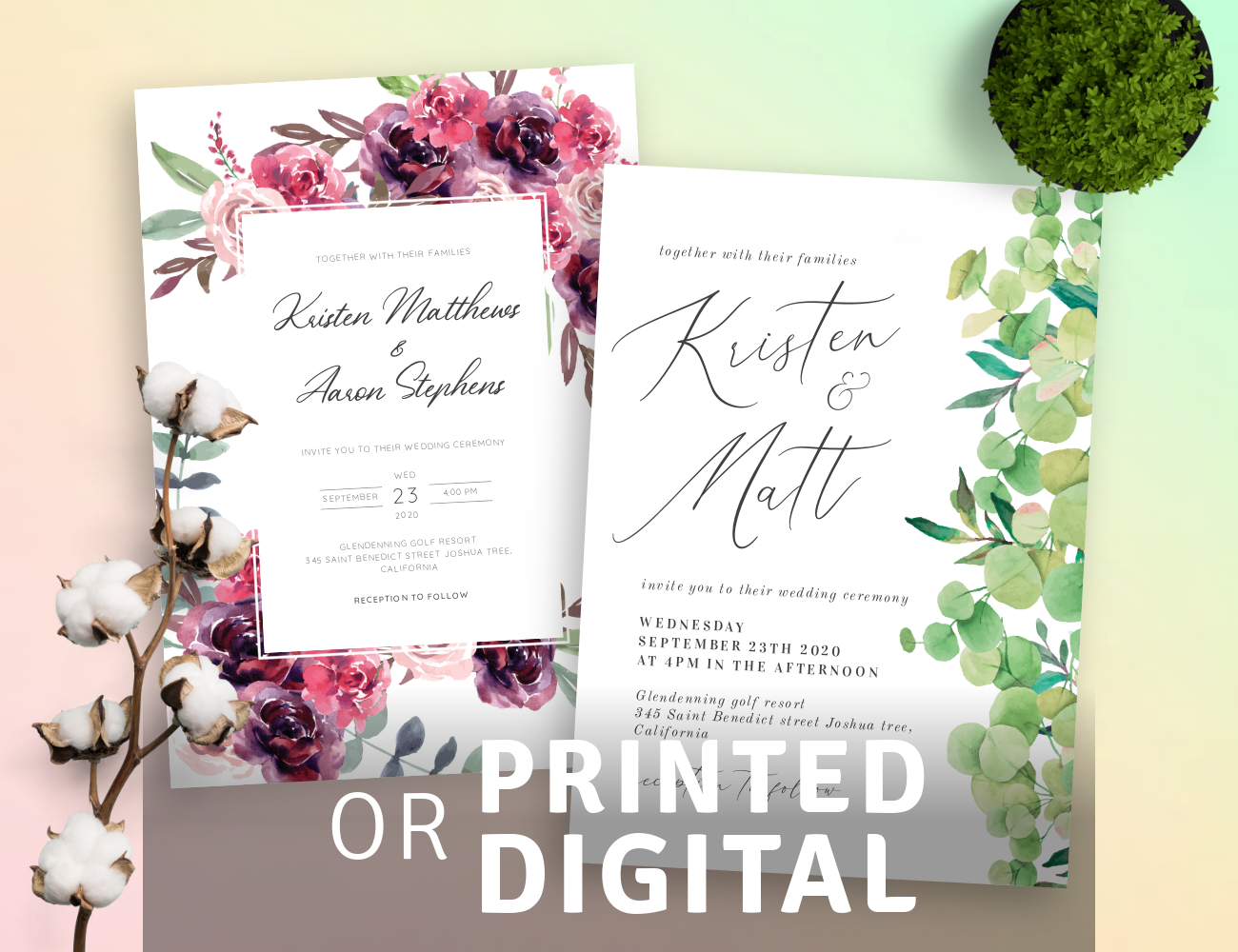 Digital or Printed Wedding Invitation Suite