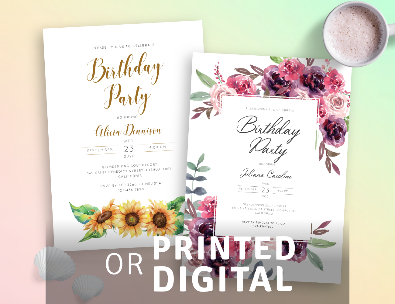 Download or Print Women's Birthday Invitations