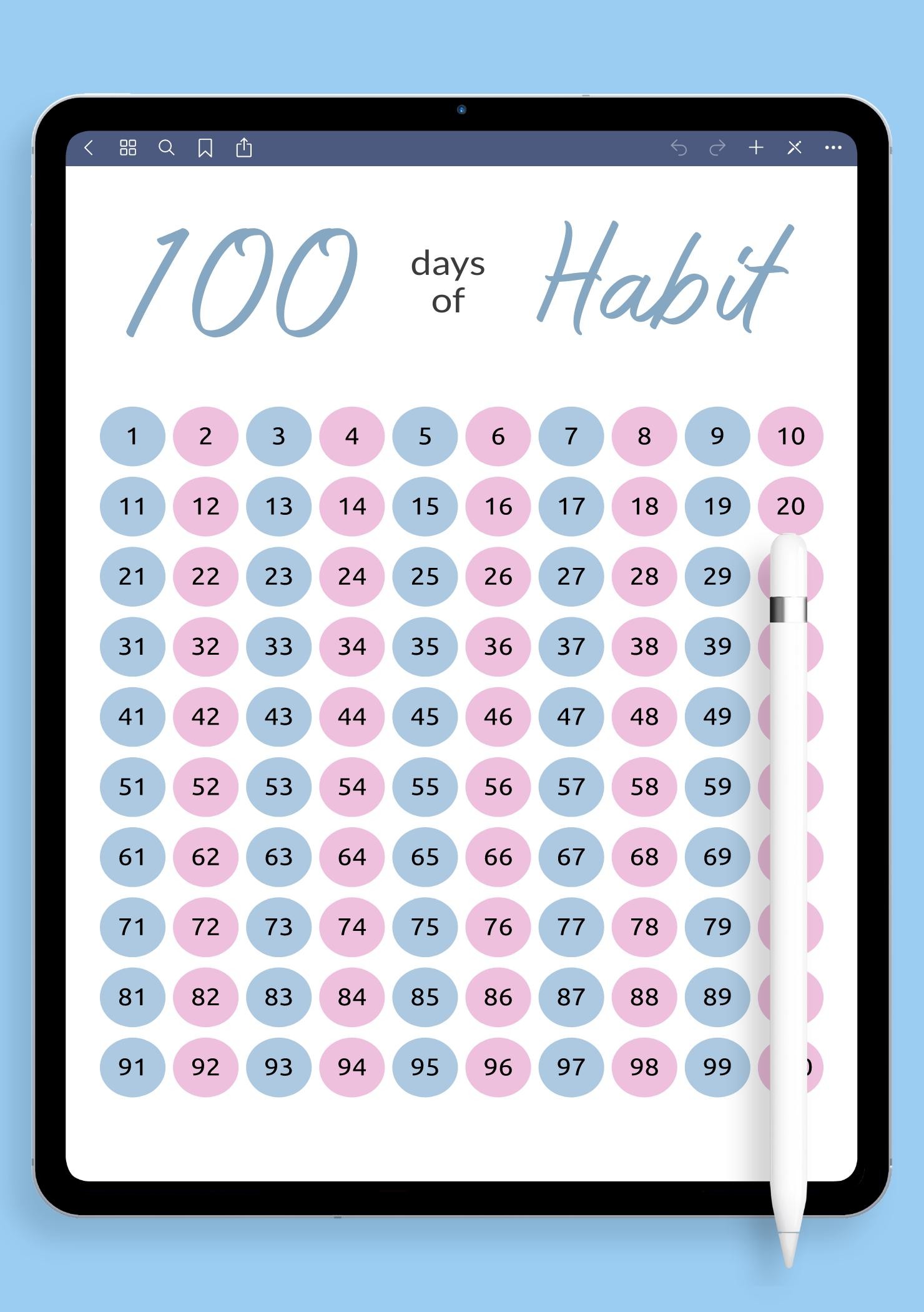 Download Printable 100 Days Habit Tracker Template PDF