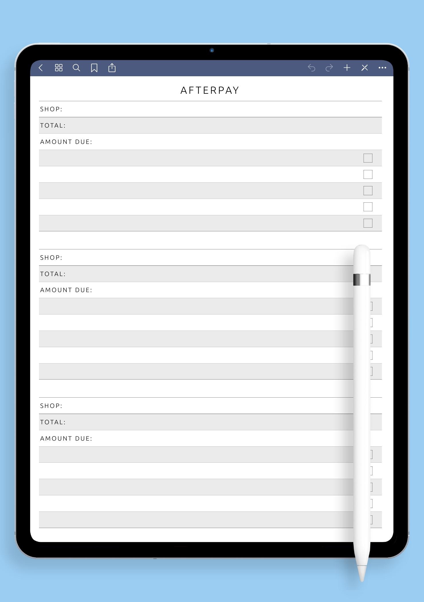 PRINTABLE Afterpay Tracker Planner Insert, MAY PAPER CO.