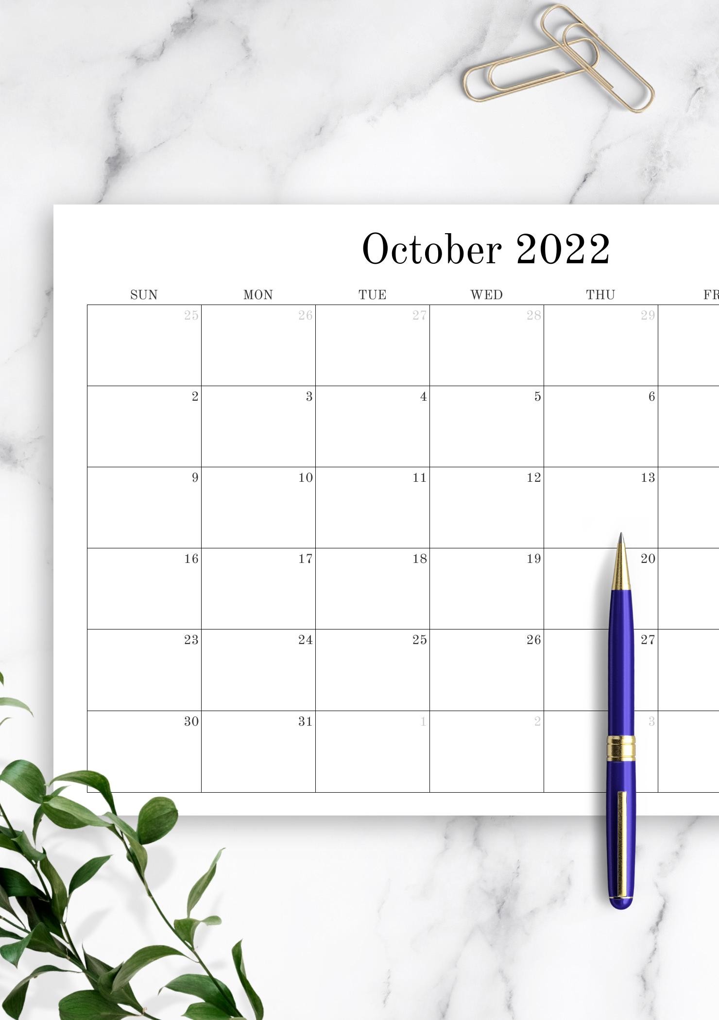 Download Printable Blank Monthly Calendar PDF