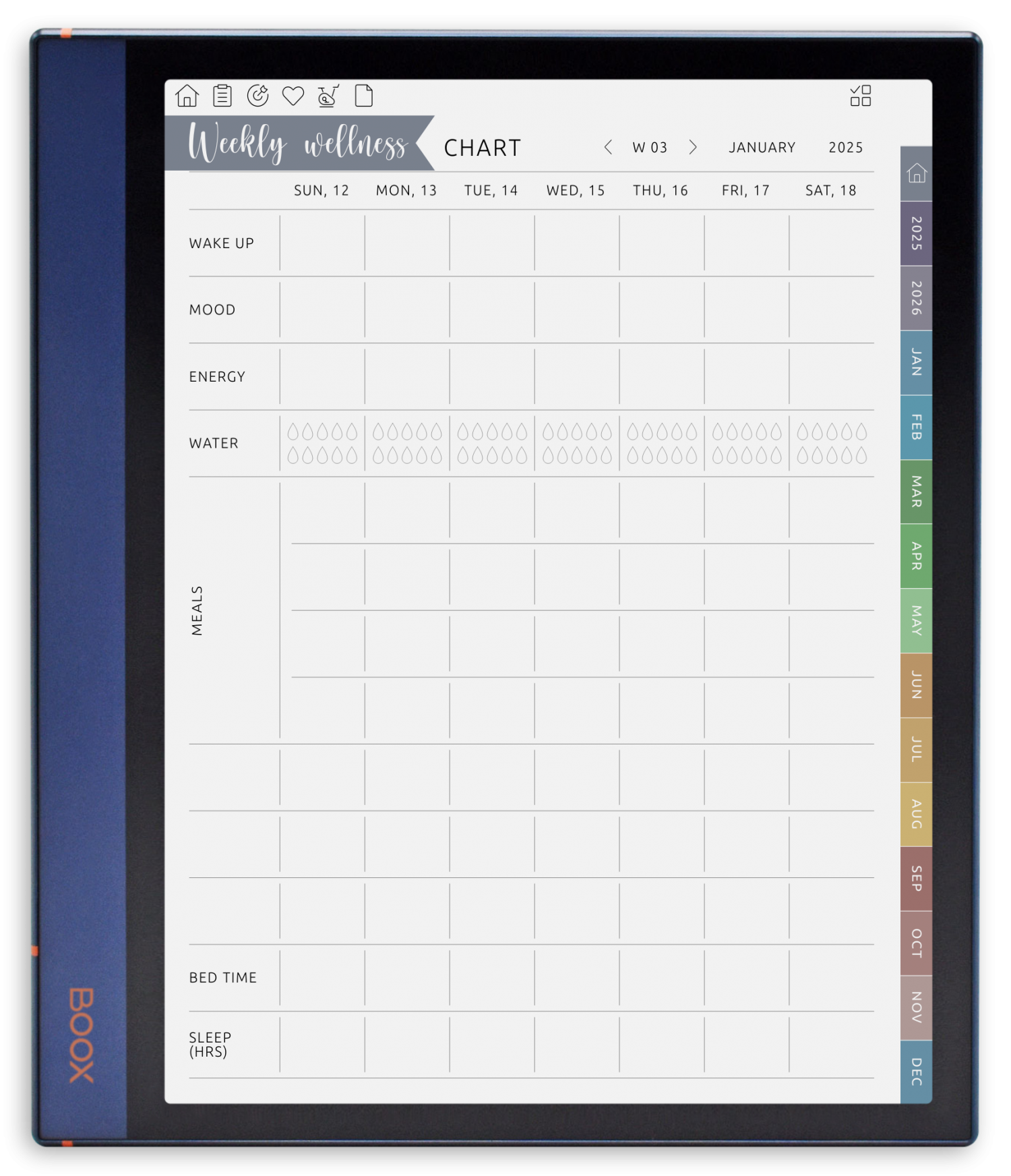 BOOX Note Air - Wellness Planner - Portrait Elegant-Color Theme