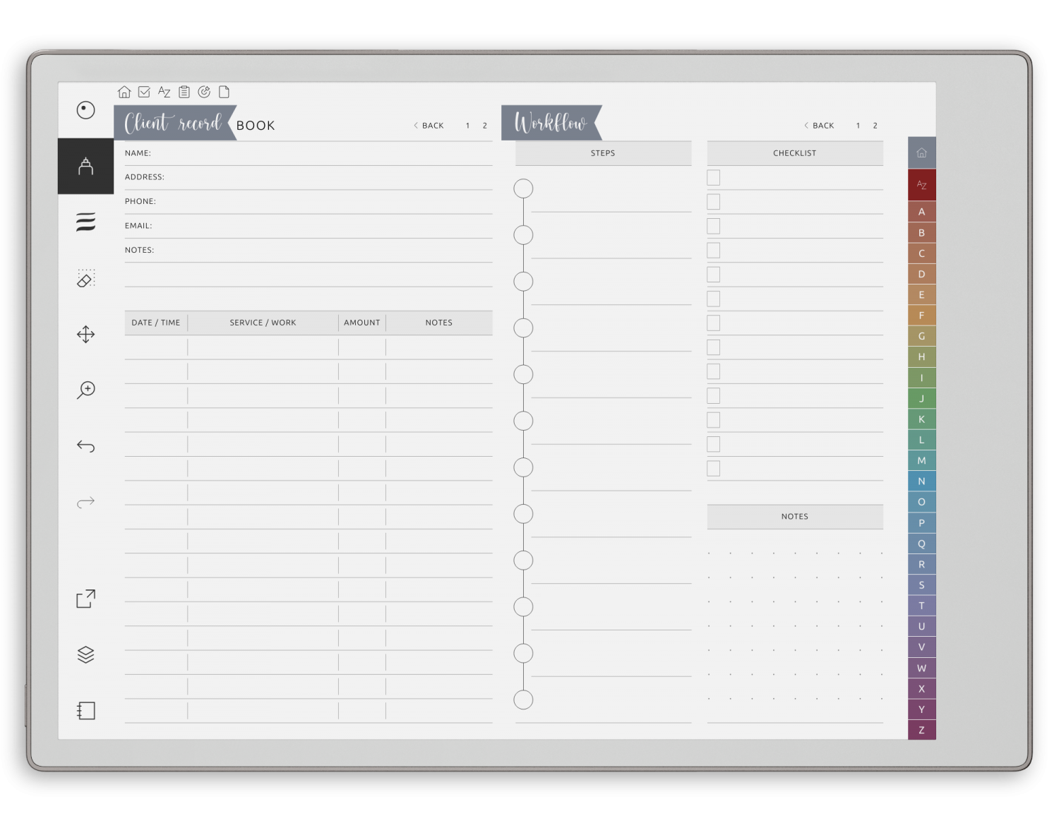Client Record Book for reMarkable - Landscape Elegant-Color Theme