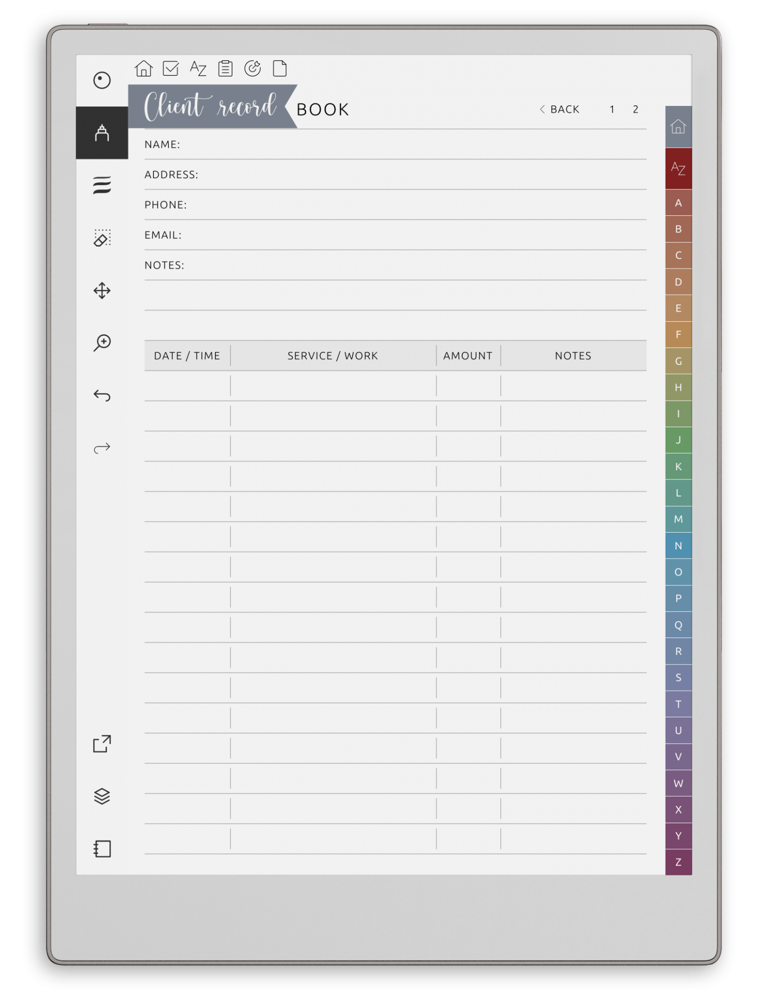 Client Record Book for reMarkable - Portrait Elegant-Color Theme