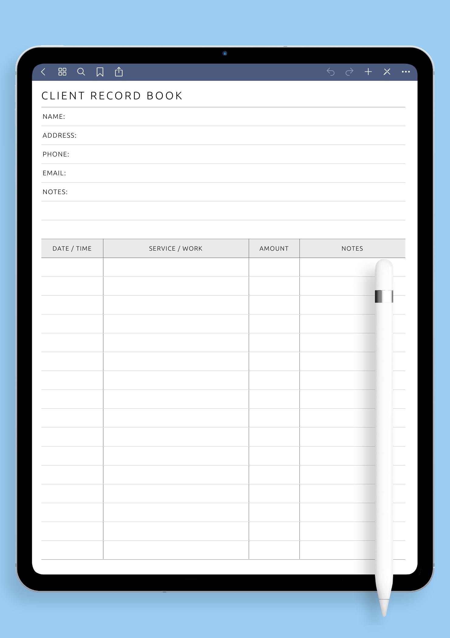 Download Printable Client Record Book Template PDF