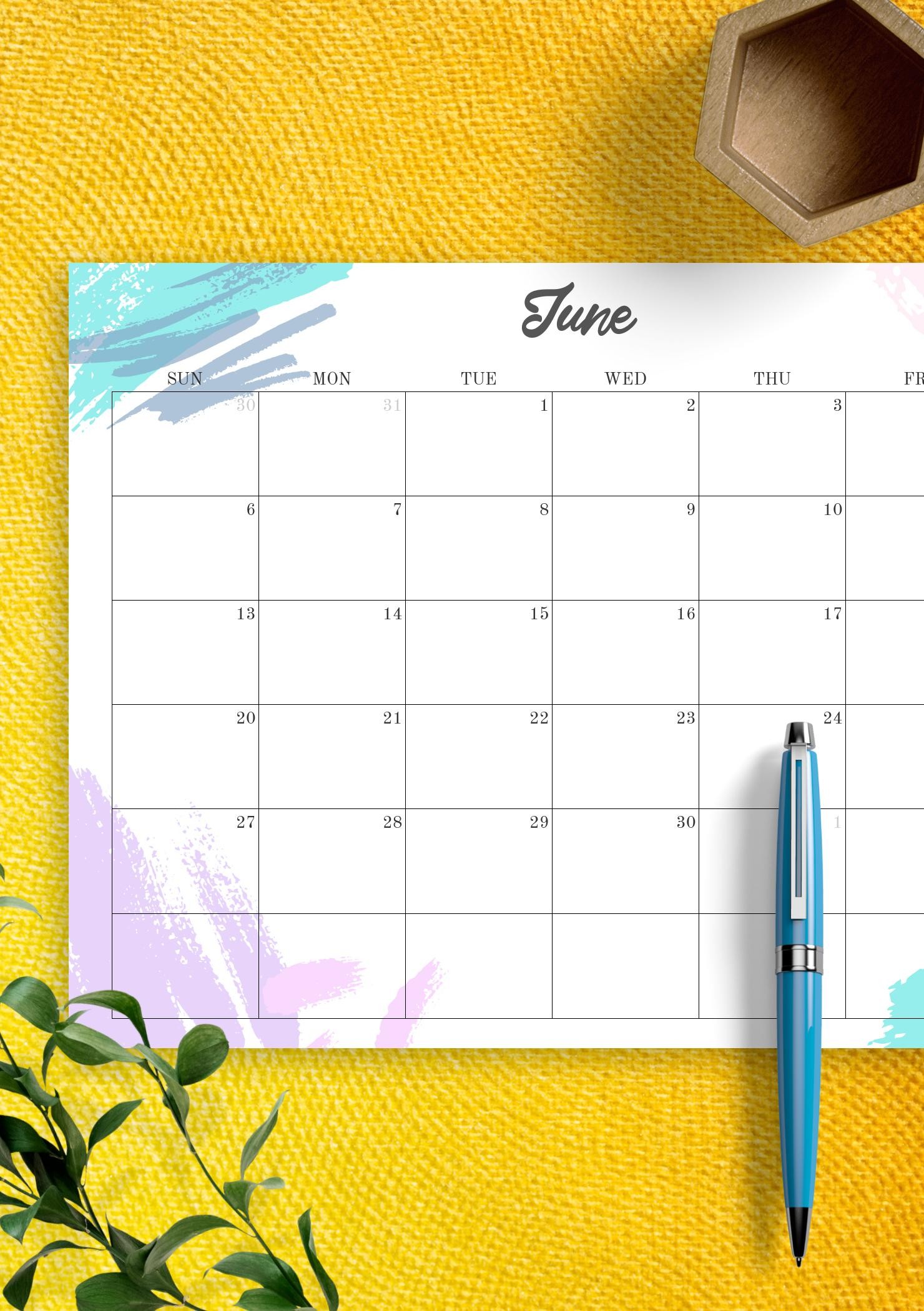 Download Printable Colored Monthly Calendar PDF