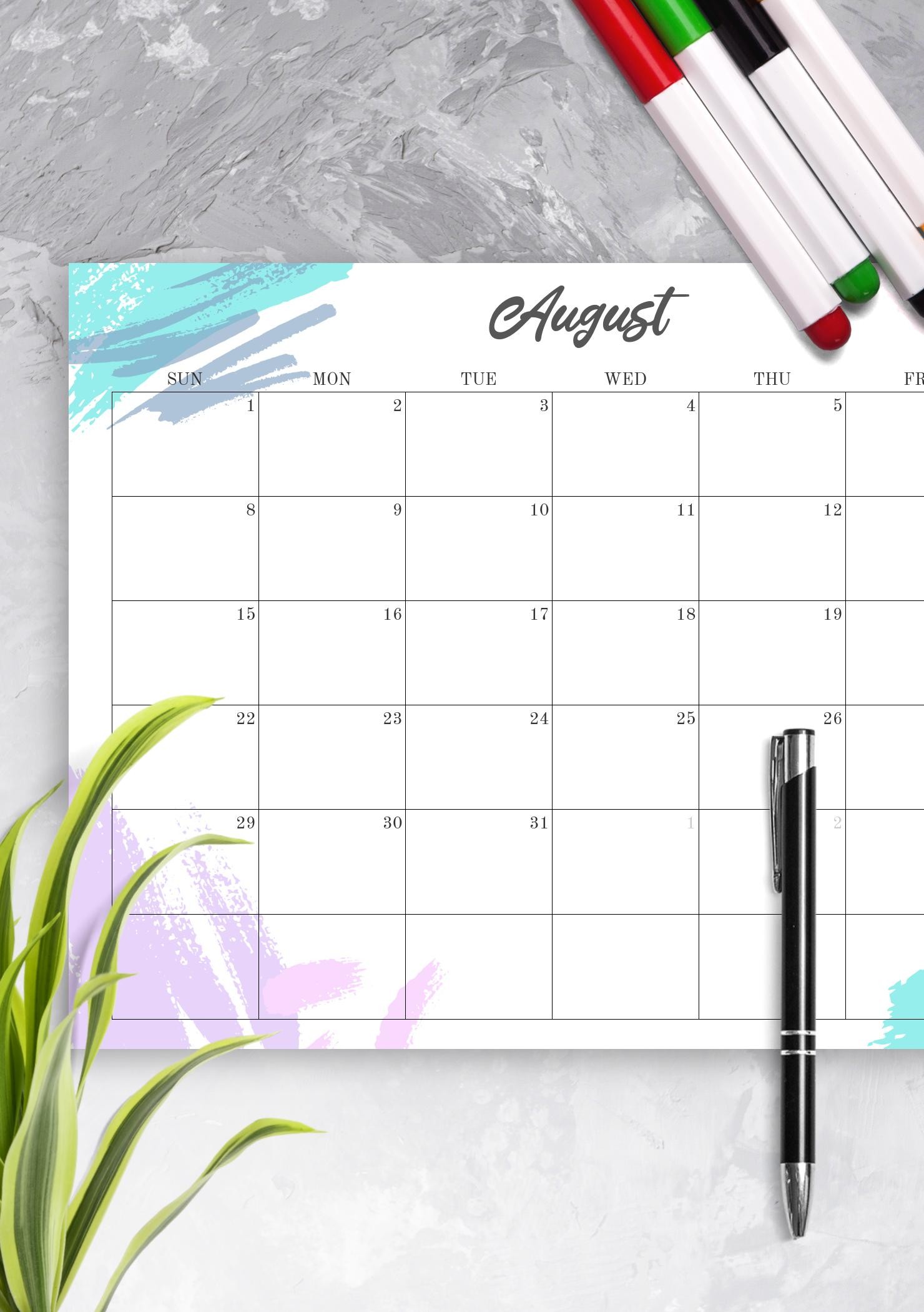 Download Printable Colored Monthly Calendar PDF
