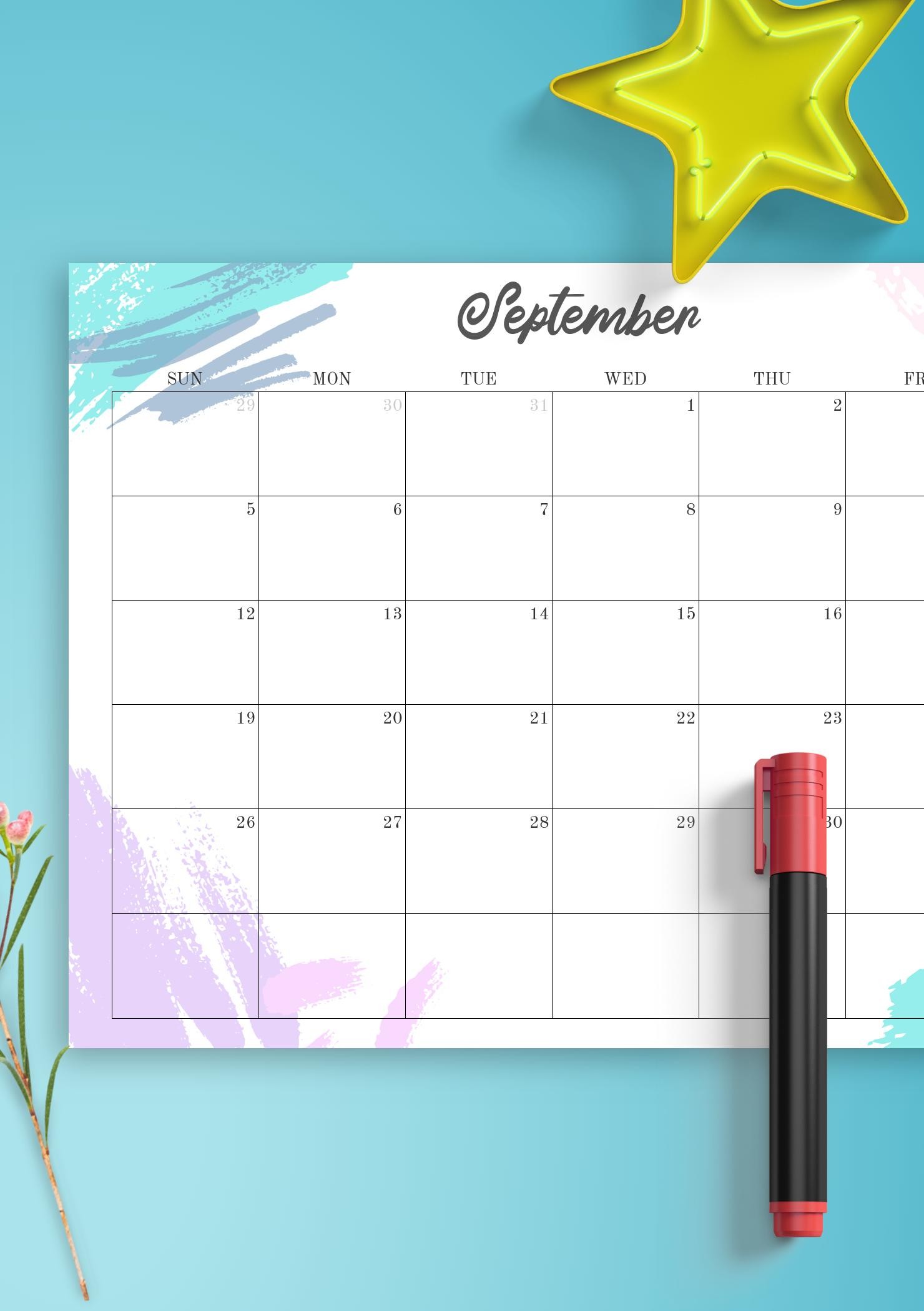 Download Printable Colored Monthly Calendar PDF