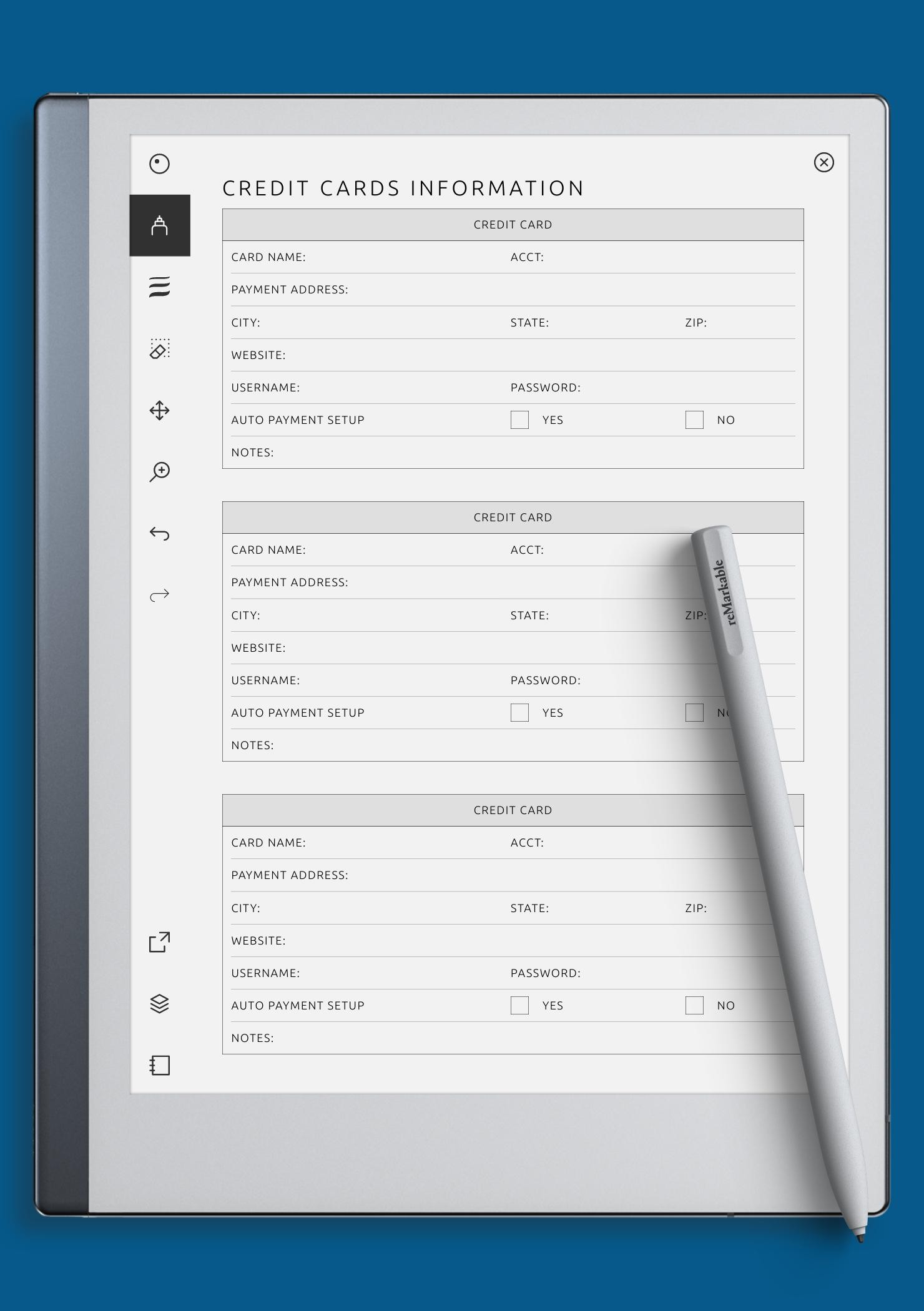 Download Printable Credit Cards Information Template PDF
