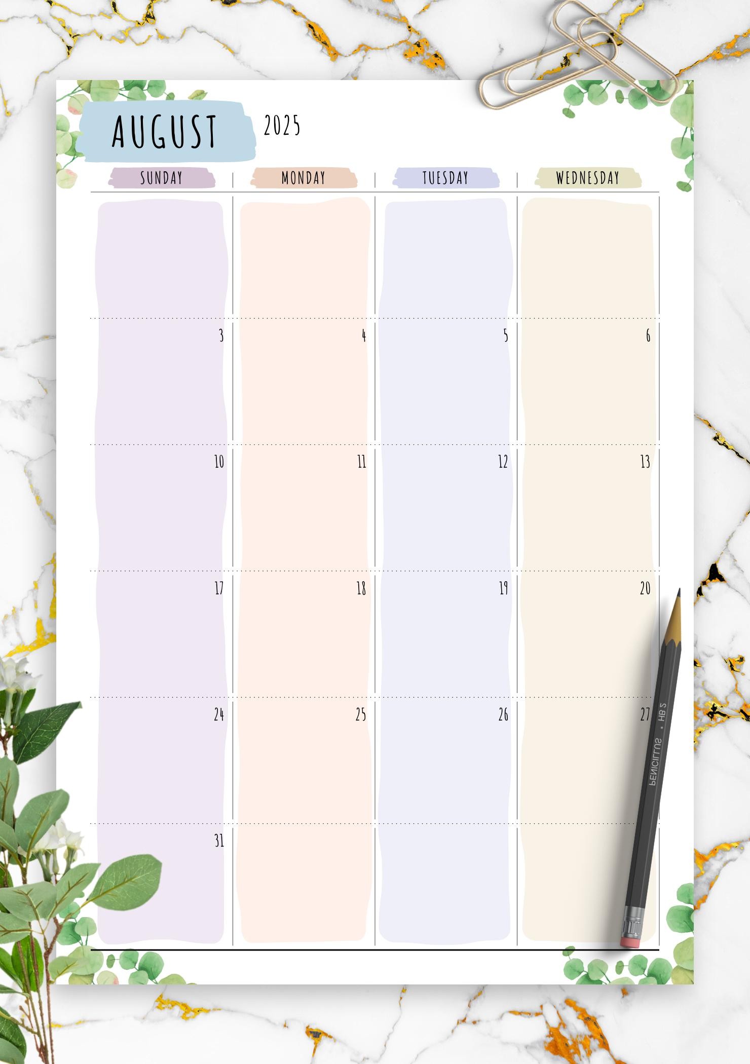 Download Printable Dated Monthly Calendar - Floral Style PDF