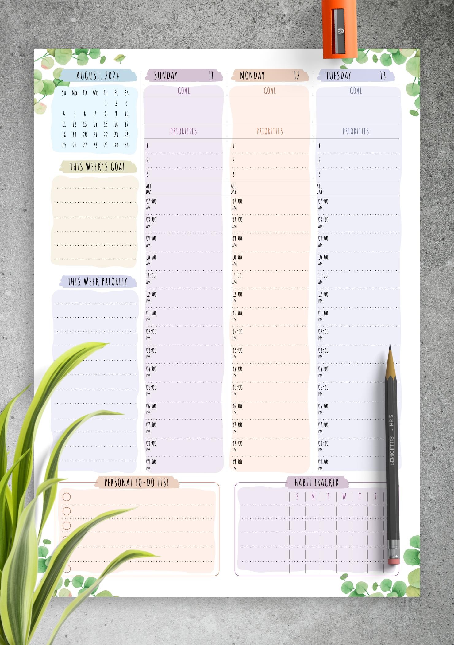 Download Printable Dated Weekly Planner - Floral Style PDF