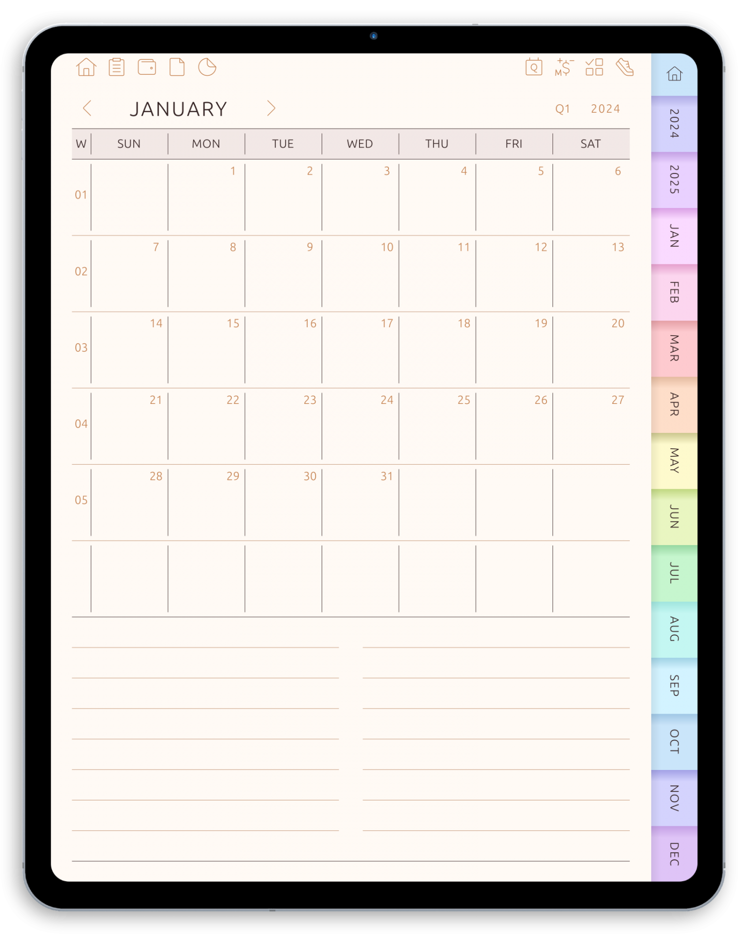Digital Monthly Calendar (5 years) yy - yy+5 - Portrait Pink Theme
