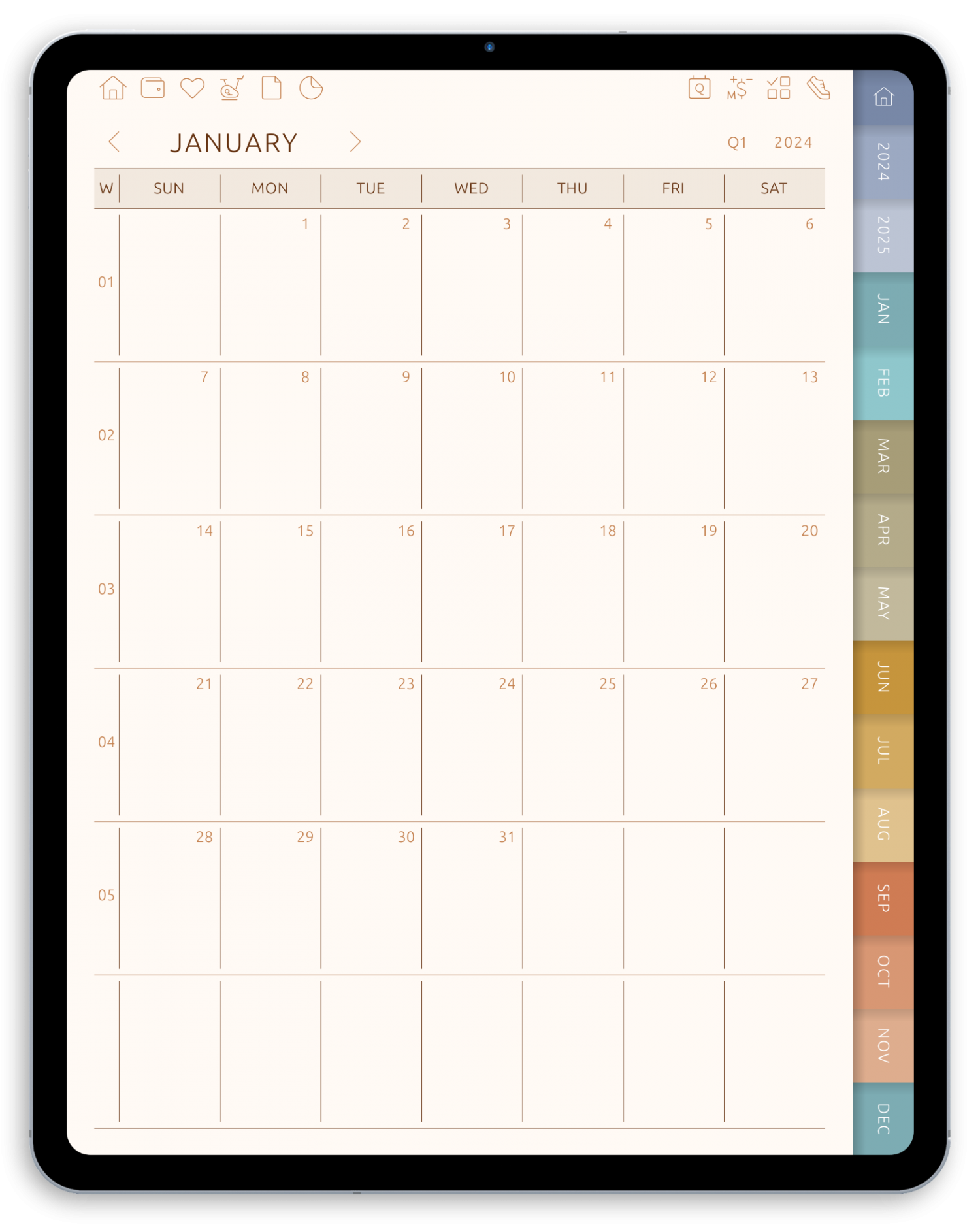 Digital Monthly Planner - Portrait Boho Theme