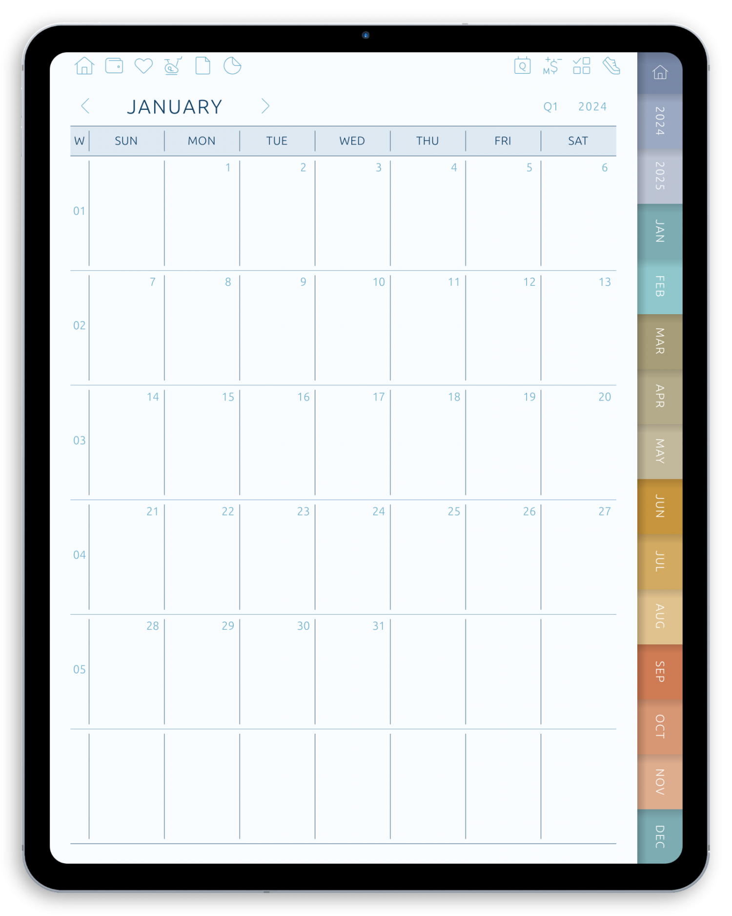 Digital Monthly Planner - Portrait, Pastel Theme