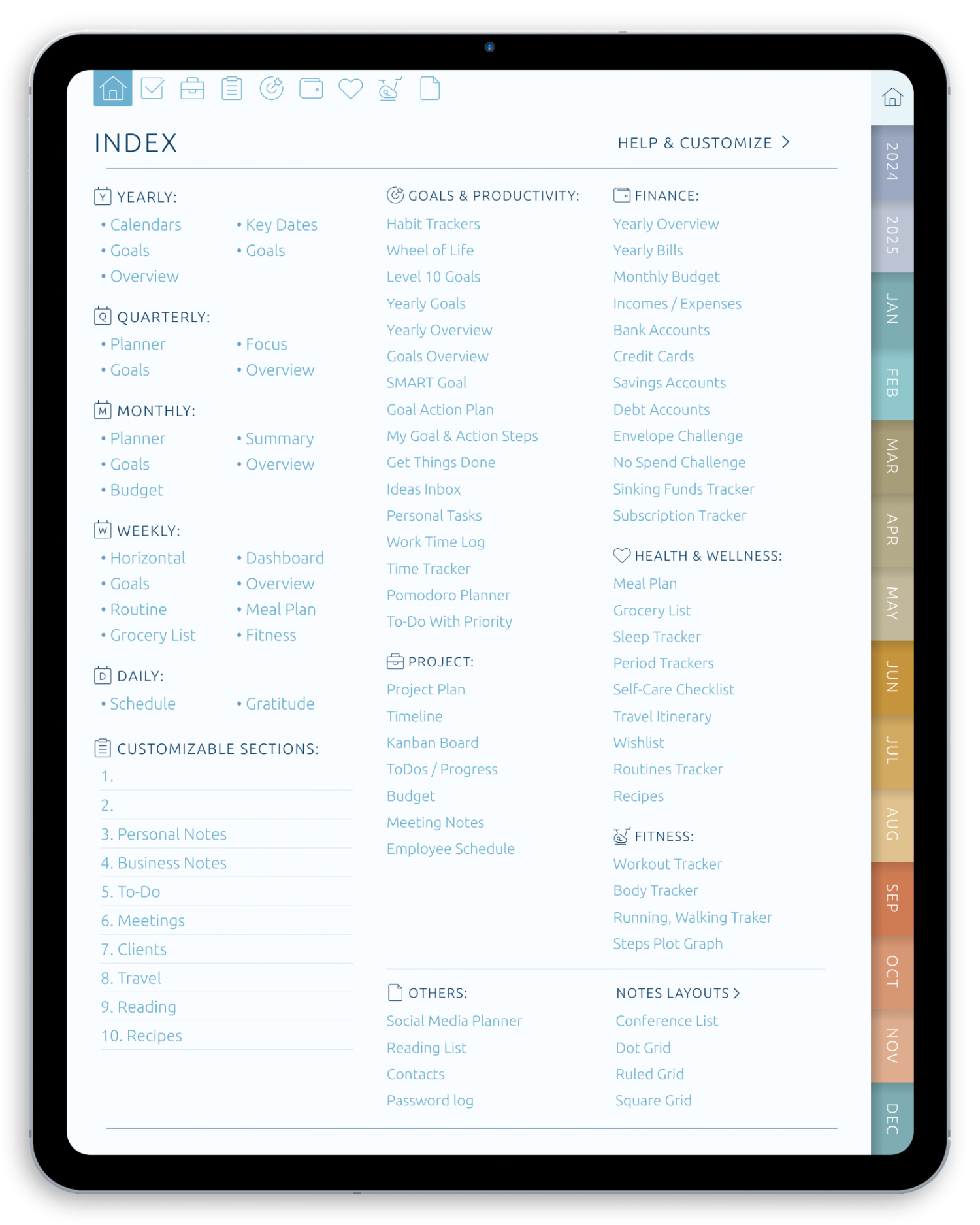 Digital Planner for Samsung Tablet - Portrait, Pastel Theme