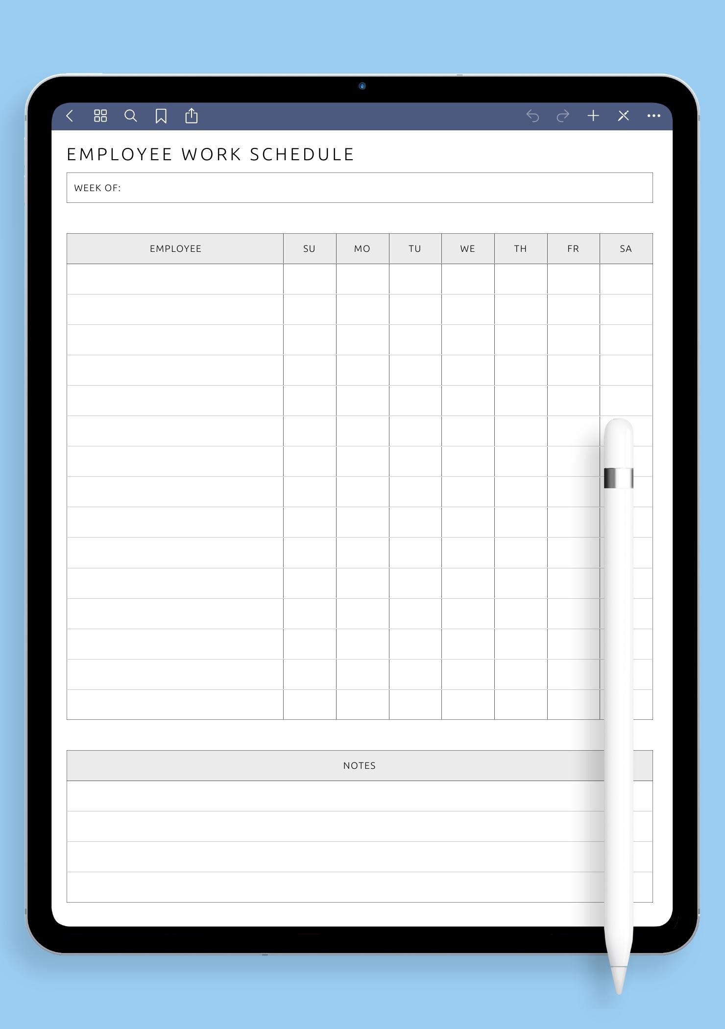 Download Printable Employee Work Schedule Template PDF