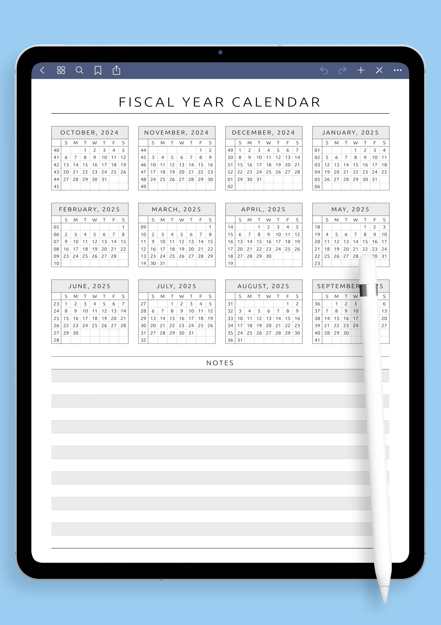 Download Printable Fiscal Year Calendar Template PDF