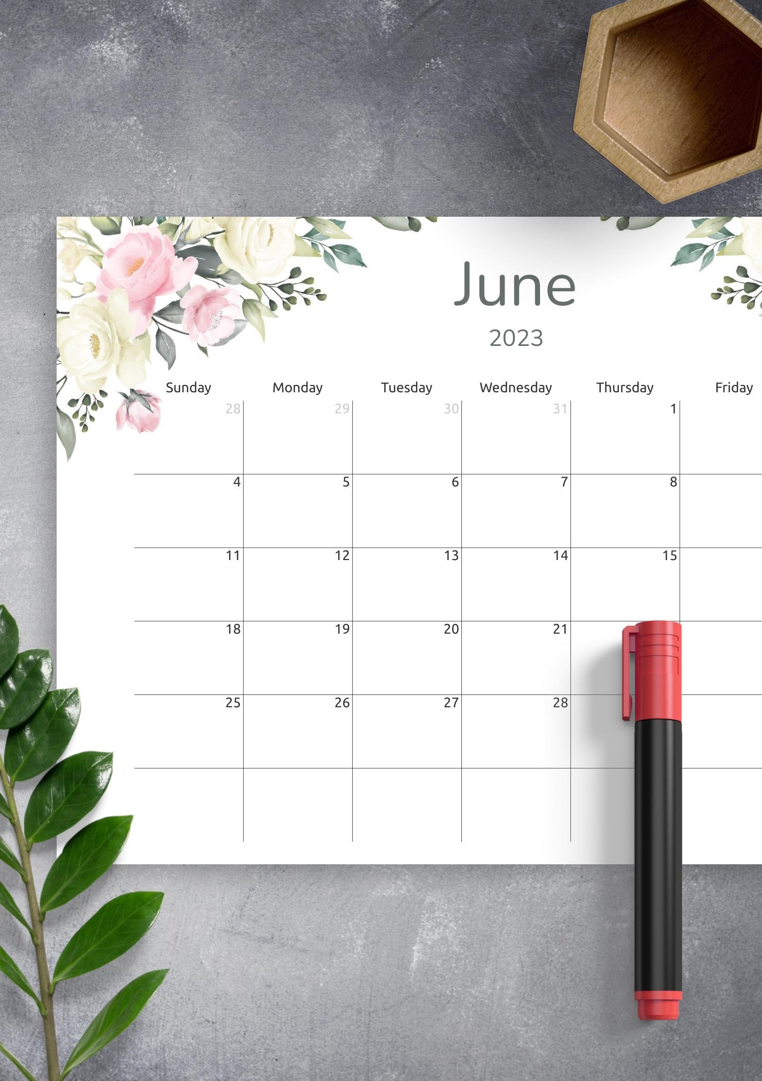 Download Printable Floral Monthly Calendar PDF