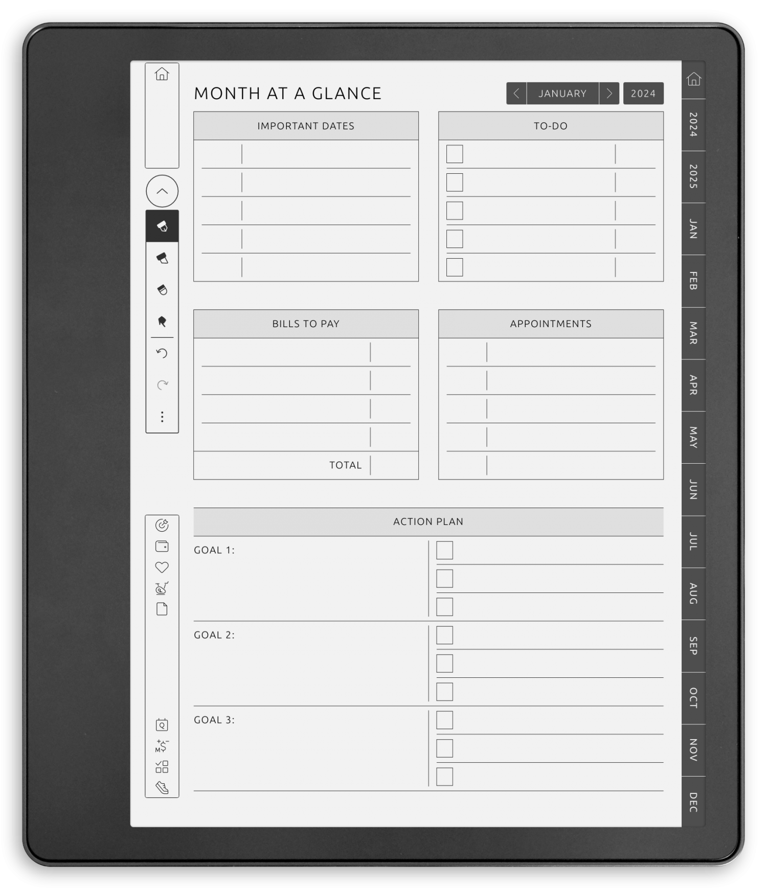 Kindle Scribe Monthly Planner - Portrait Original Theme