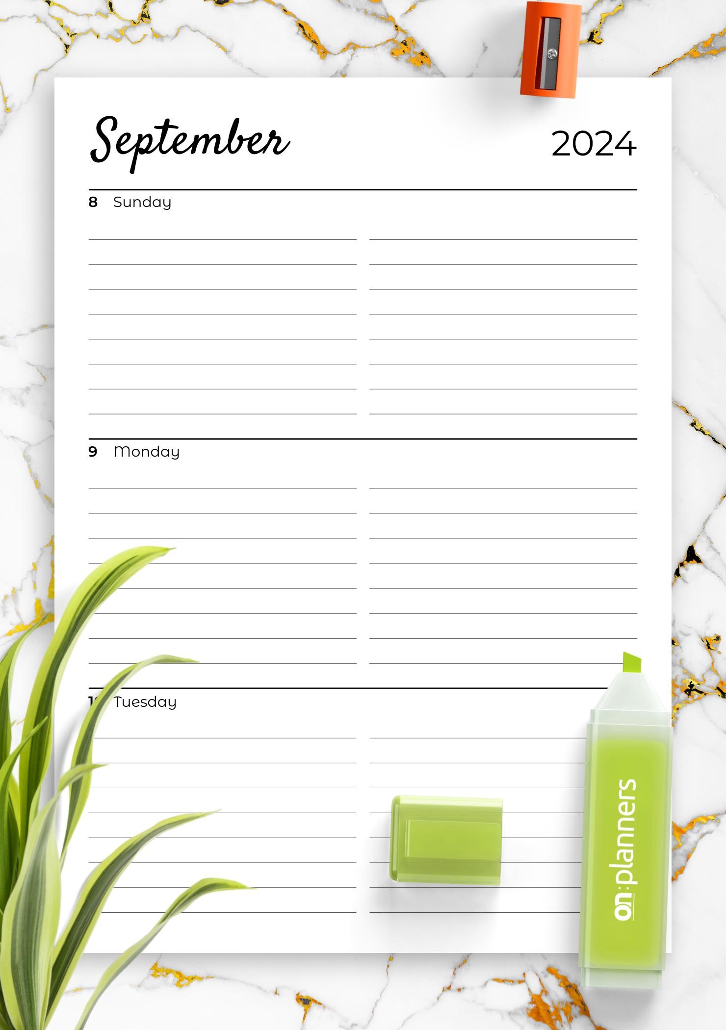Download Printable Lined weekly planner with calendar PDF