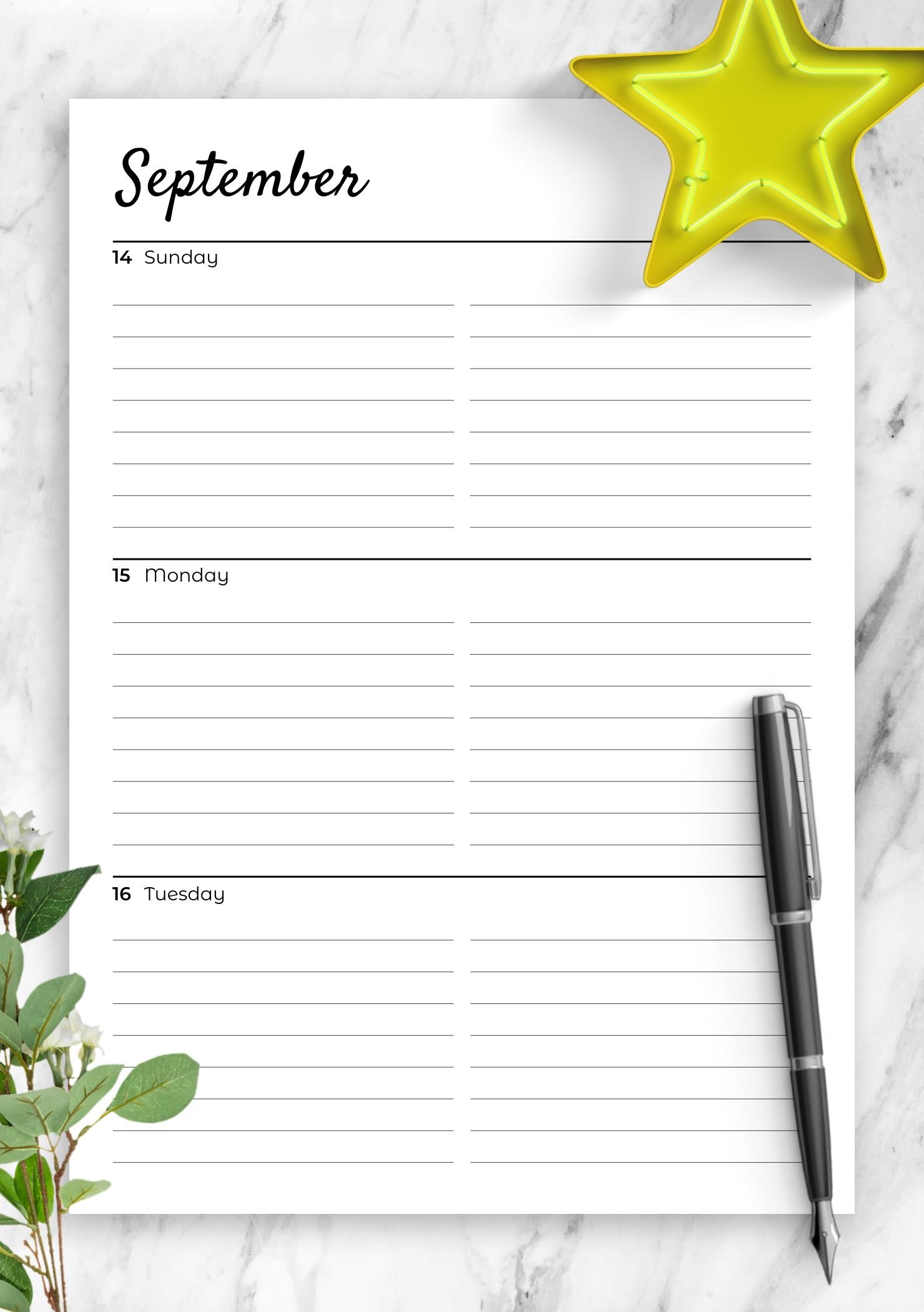 Download Printable Lined weekly planner with calendar PDF