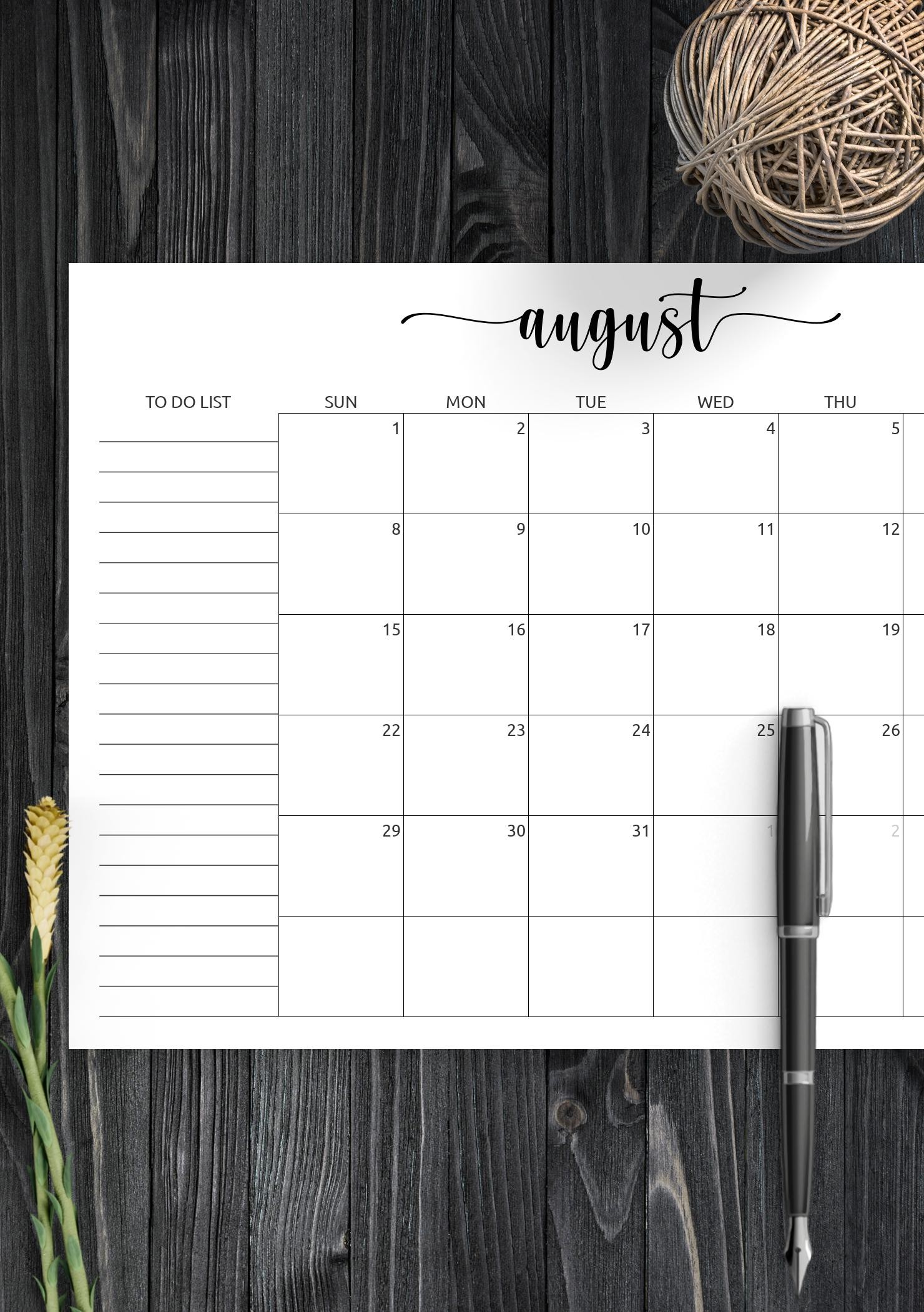 Download Printable Monthly Calendar with ToDo List PDF